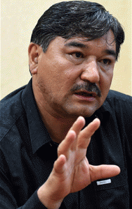 This file photo taken on April 15, 2015 shows Khaliq Hazara, the leader of Hazara Democratic Party, speaking during an interview in Quetta. — AFP